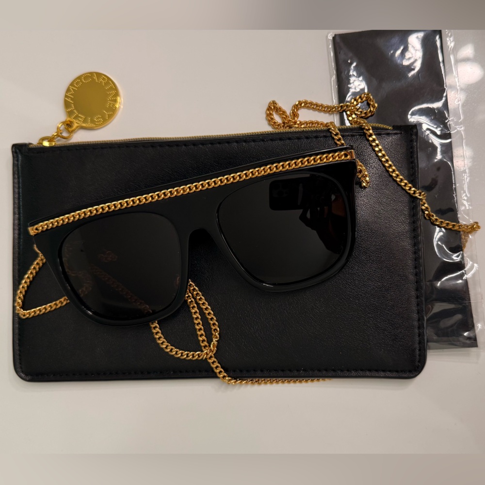 Stella McCartney Black Sunglasses with Gold Chain